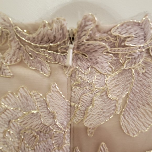 Tadashi Shoji Sz 8 Maci Gold Lace V-Neck Floral Embroidered Lined Cocktail Dress - Picture 5 of 16